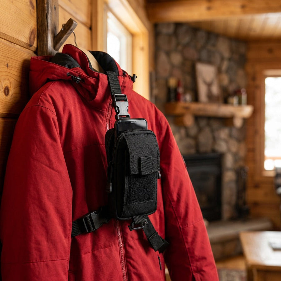 The lift pouch on a ski jacket
