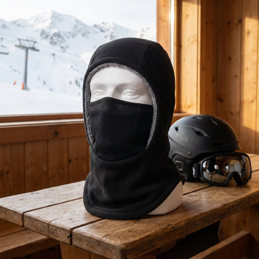 Lift mask worn in a ski lodge